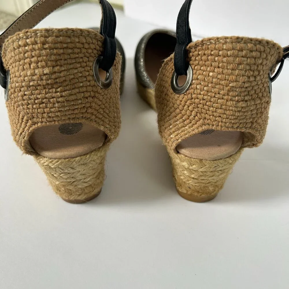 Eric Michael Copa Metallic Espadrille Sandal Ankle Strap 6 Comfort Spain Summer